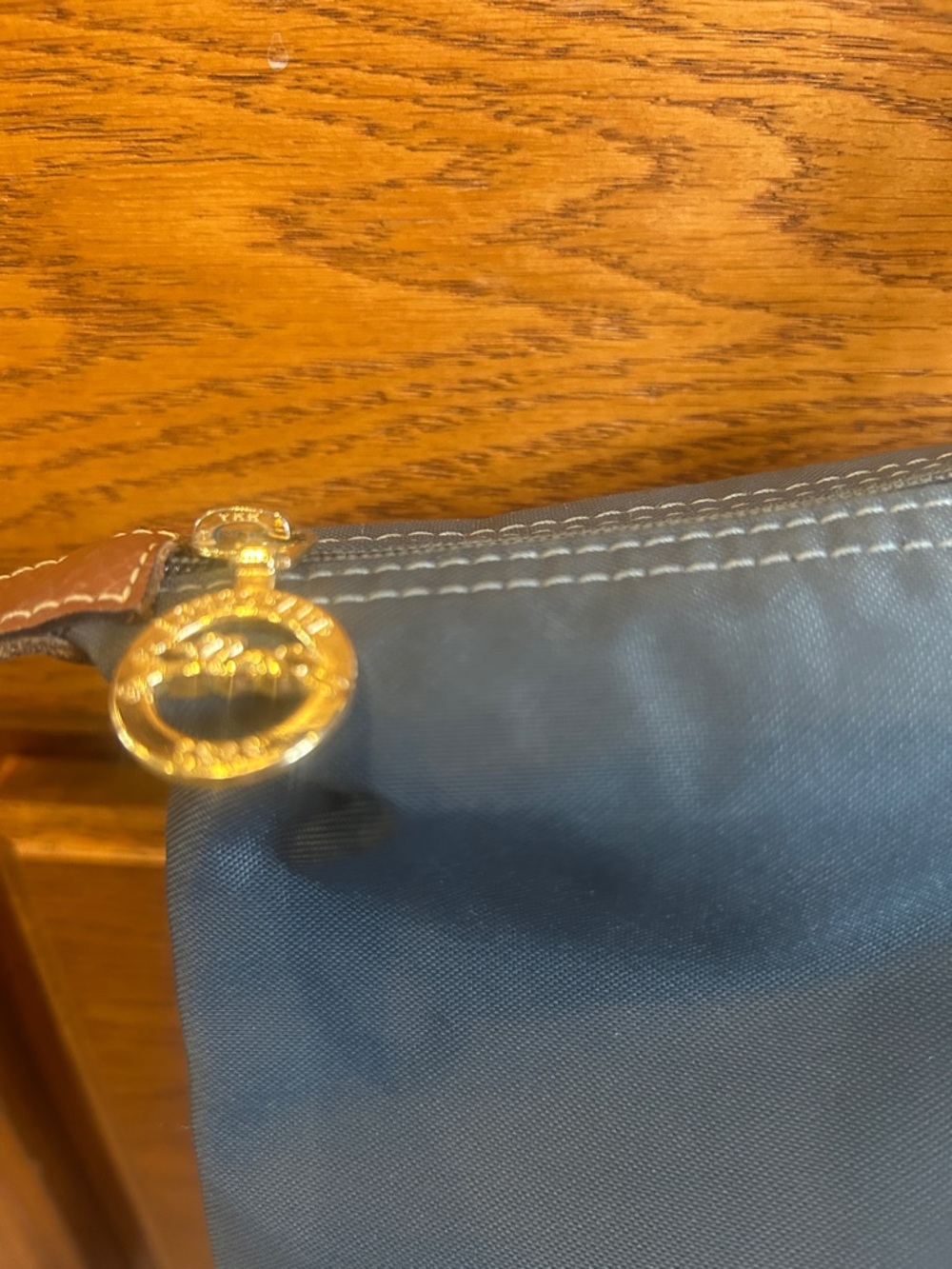 Longchamp Le Pliage Navy Tote with Brown Leather Trim - Picture 3 of 13